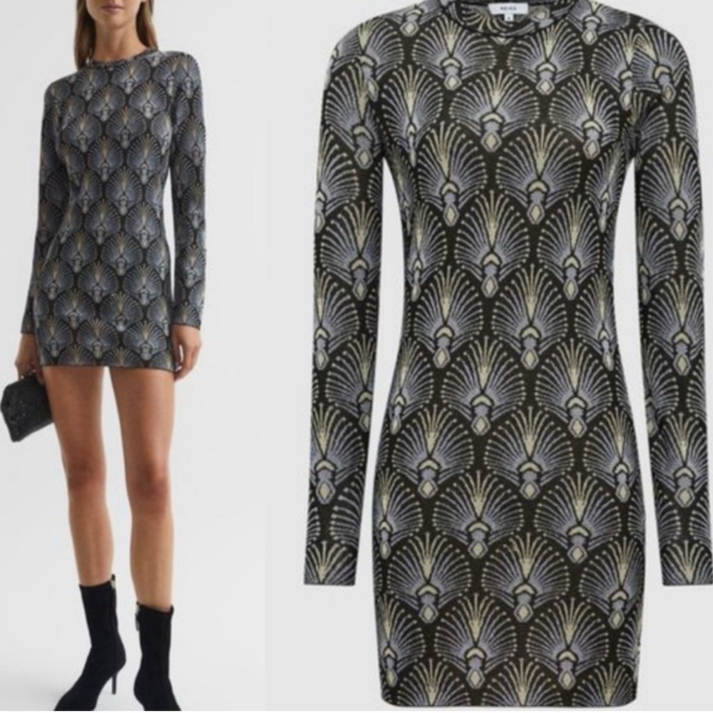 Reiss Annie Metallic Jaquard Tunic Mini Dress